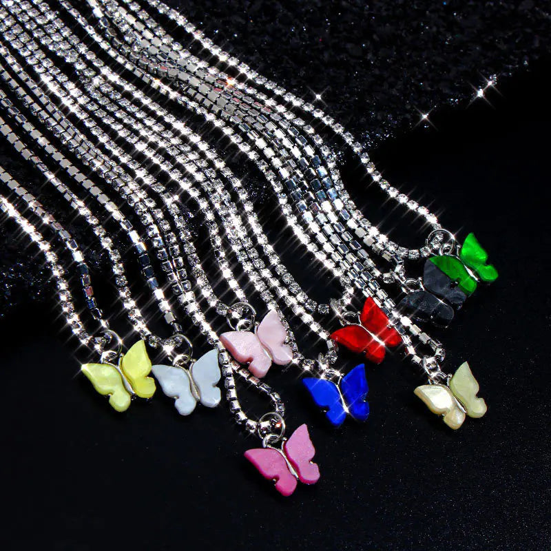 Colorful Butterfly Necklace with Rhinestones