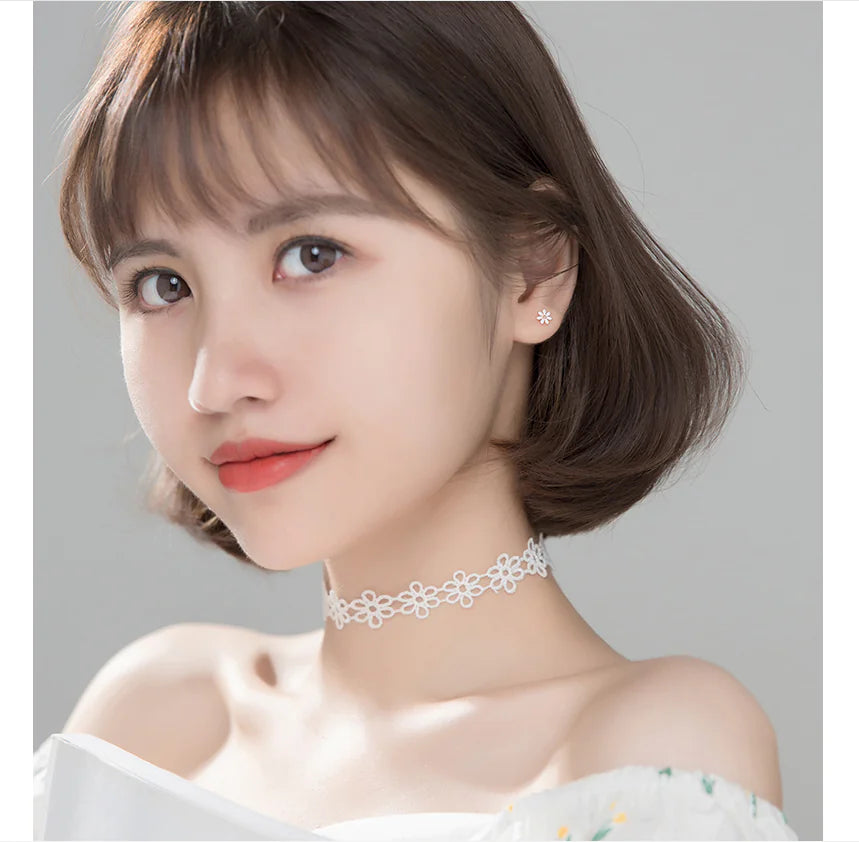 S925 Silver White Flower Earrings