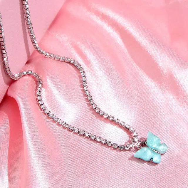 Colorful Butterfly Necklace with Rhinestones