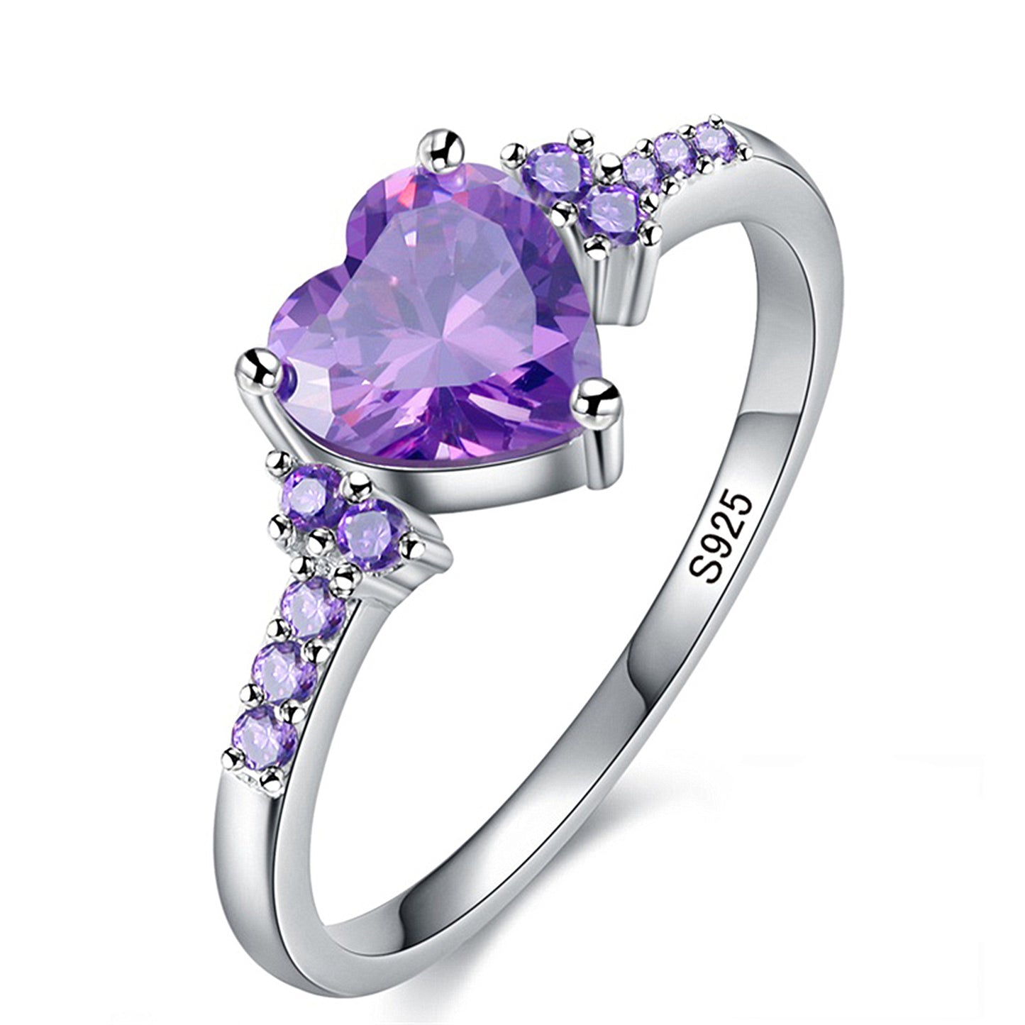 Amethyst Heart-Shaped Ring with Natural Zircon
