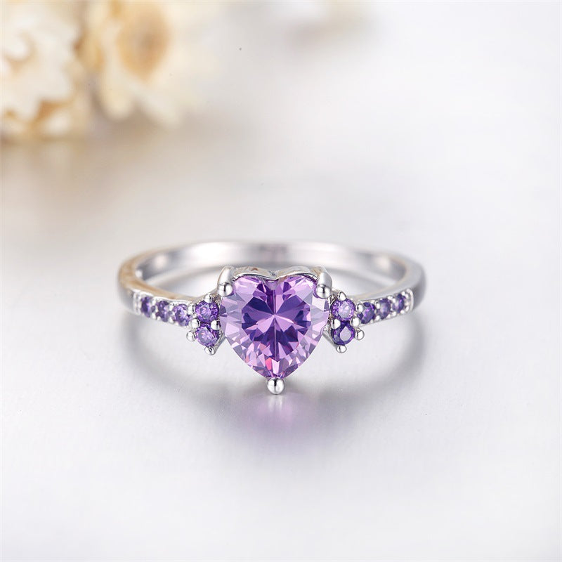 Amethyst Heart-Shaped Ring with Natural Zircon
