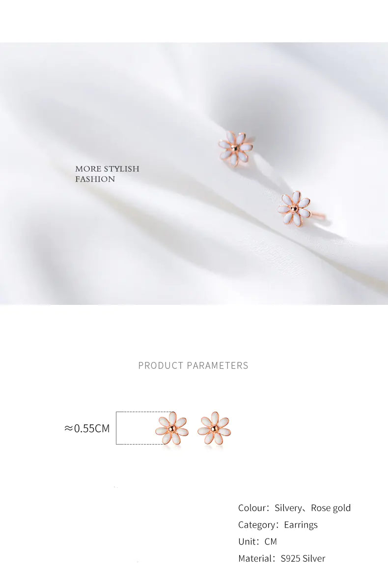 S925 Silver White Flower Earrings