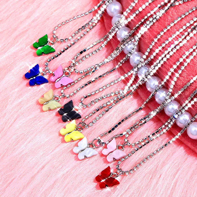 Colorful Butterfly Necklace with Rhinestones