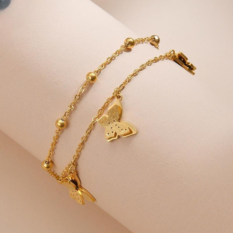 14K Gold Titanium Steel Butterfly Beaded Bracelet