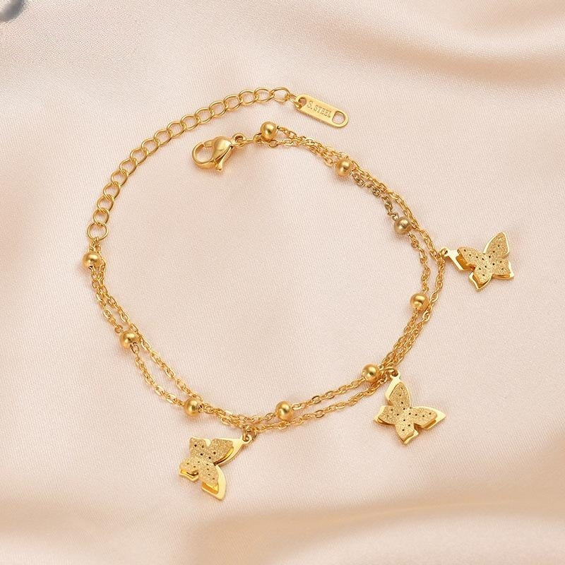 14K Gold Titanium Steel Butterfly Beaded Bracelet