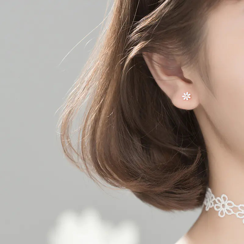 S925 Silver White Flower Earrings