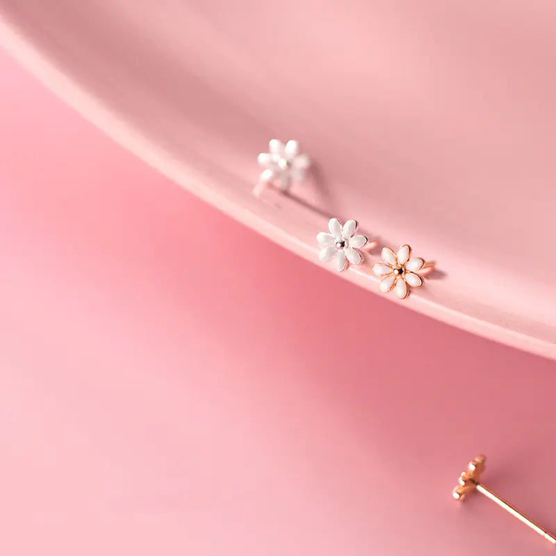 S925 Silver White Flower Earrings