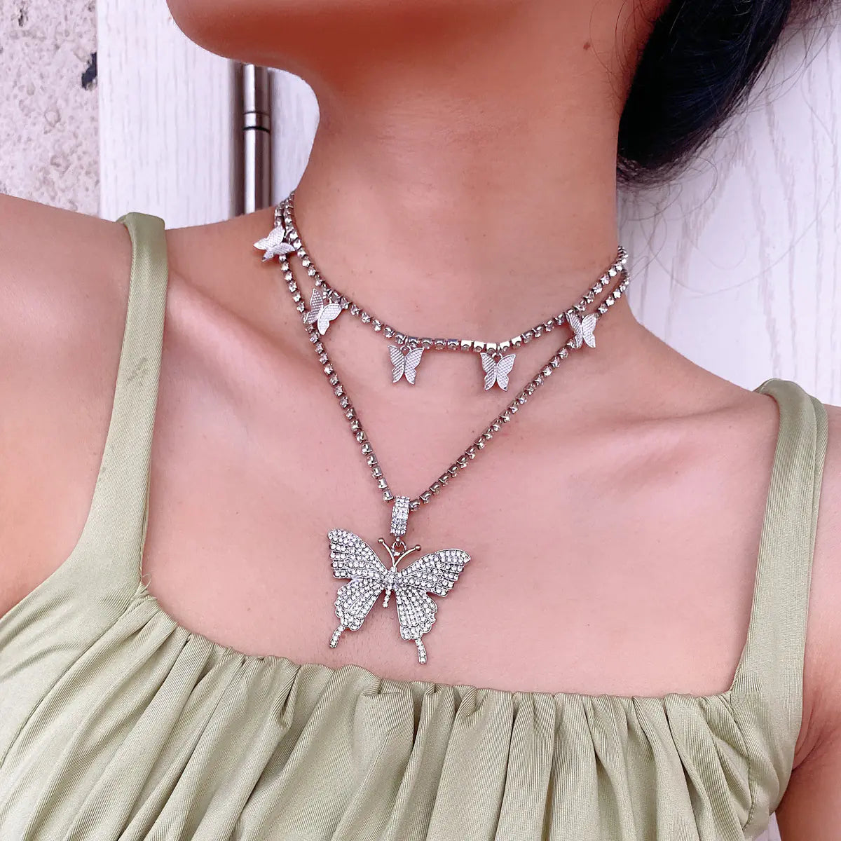Rhinestone Butterfly Necklace