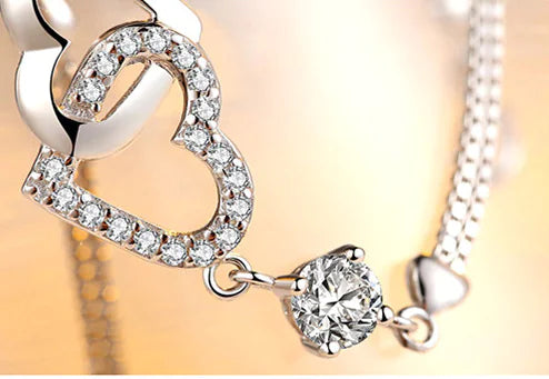 S925 Silver Amethyst Bracelet with Hearts