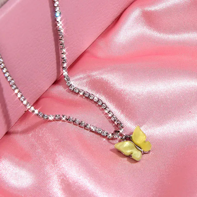 Colorful Butterfly Necklace with Rhinestones