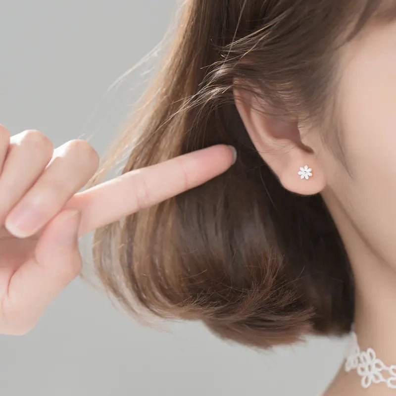 S925 Silver White Flower Earrings