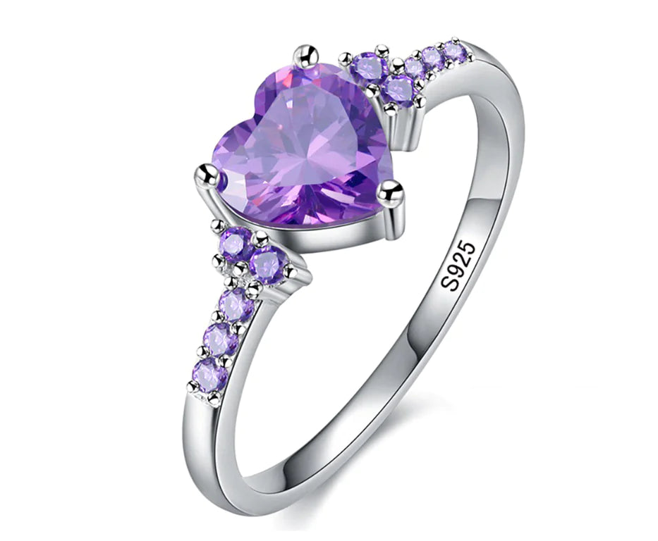 Amethyst Heart-Shaped Ring with Natural Zircon