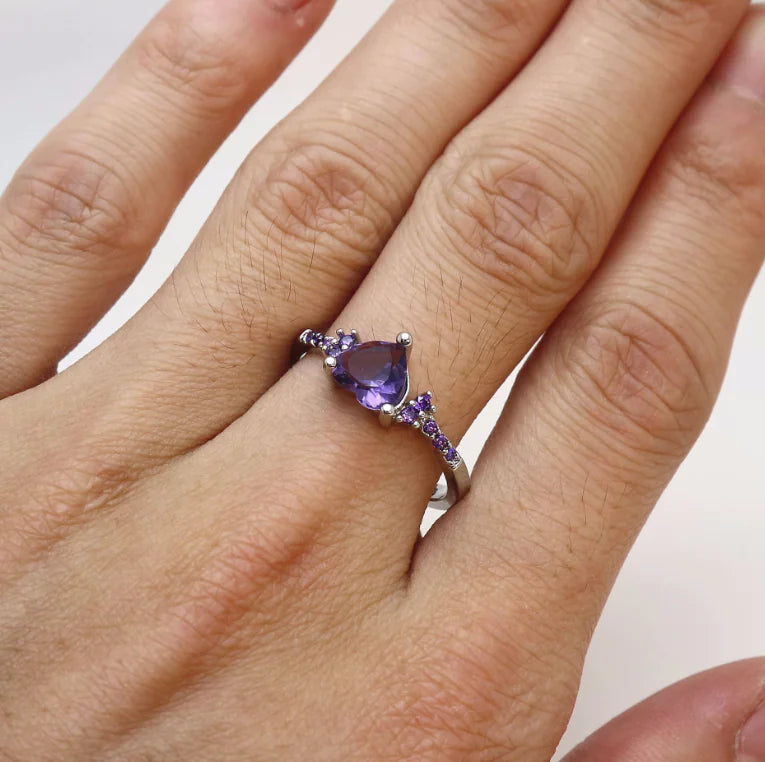 Amethyst Heart-Shaped Ring with Natural Zircon
