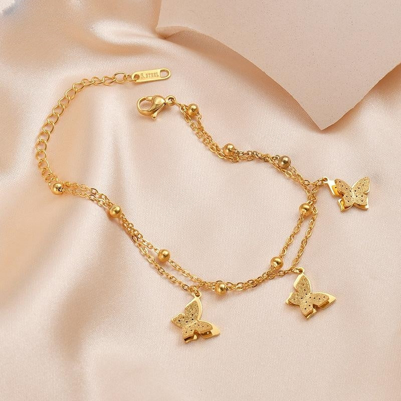 14K Gold Titanium Steel Butterfly Beaded Bracelet