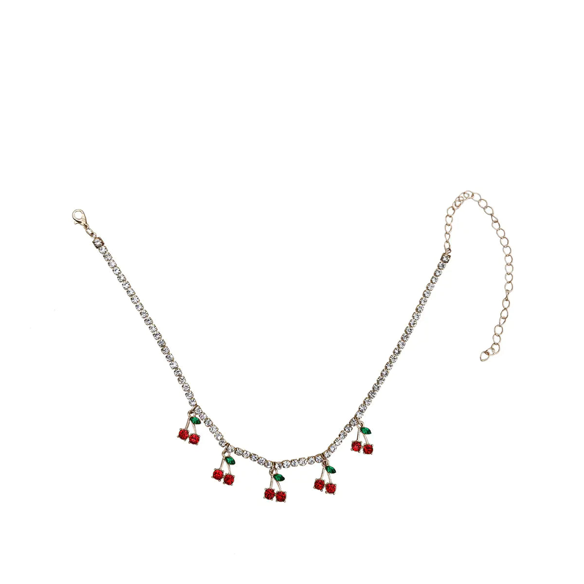 Cherry Pendant Necklace with Rhinestones and Diamonds